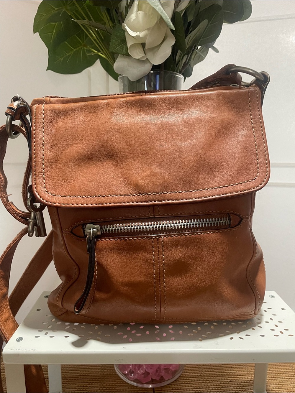 Fossil Brown Leather Crossbody Bag